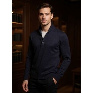 Pronto Uomo Mens XL Sweater Shawl Collar 100% Wool Button Front‎ Knit